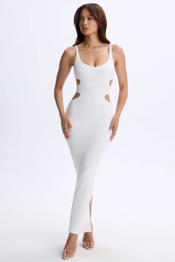 Plunge Cut-Out Maxi Dress in White - Image 5