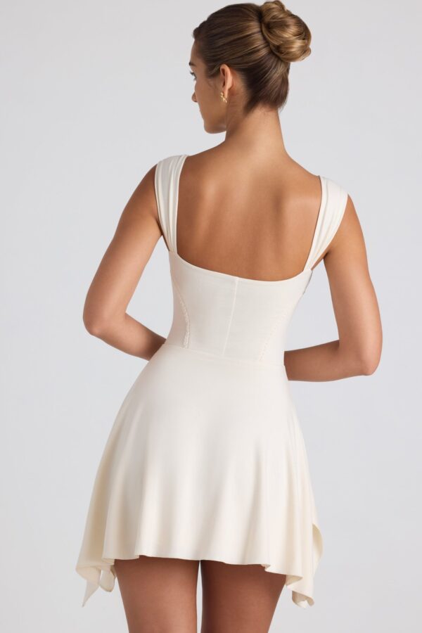 Modal Asymmetric Lace-Trim A-Line Mini Dress in Ivory - Image 2