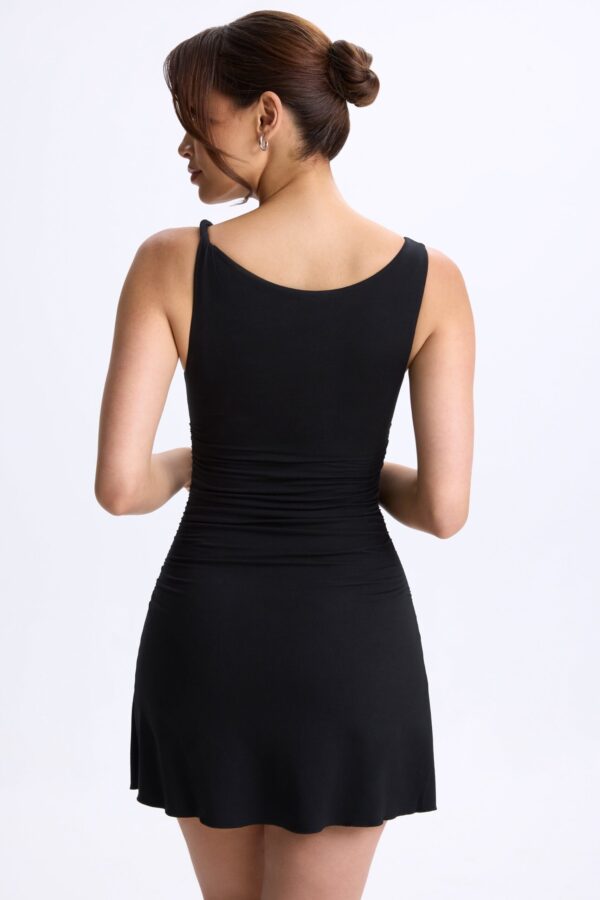Ruched A-Line Micro Mini Dress in Black - Image 2