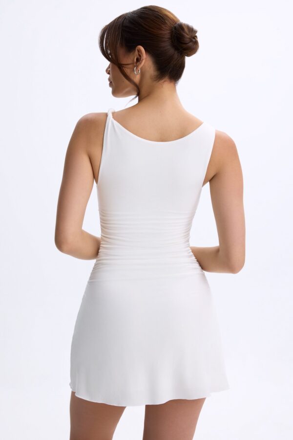 Ruched A-Line Micro Mini Dress in White - Image 2