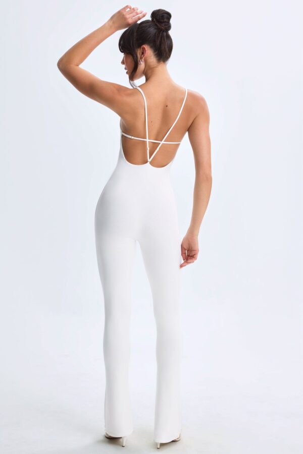 Petite Plunge Open-Back Flared Jumpsuit in White - Image 2