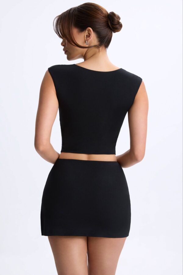 Ruched Cap-Sleeve Top in Black - Image 2