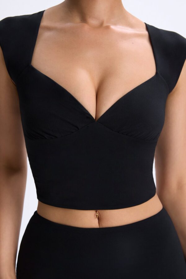 Ruched Cap-Sleeve Top in Black - Image 4