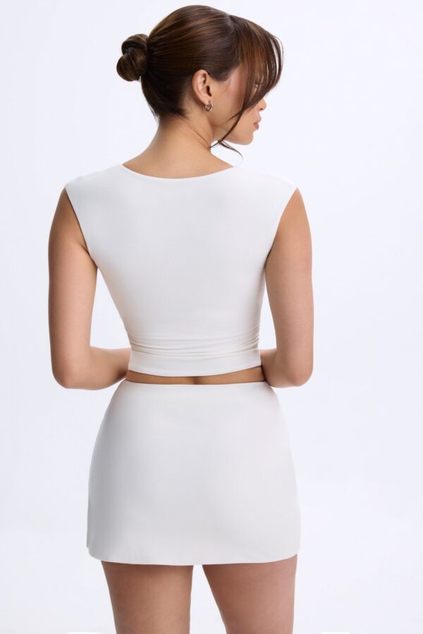 Ruched Cap-Sleeve Top in White - Image 2