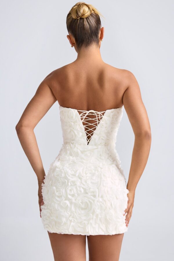 Floral-Appliqué Bandeau A-Line Mini Dress in White - Image 2
