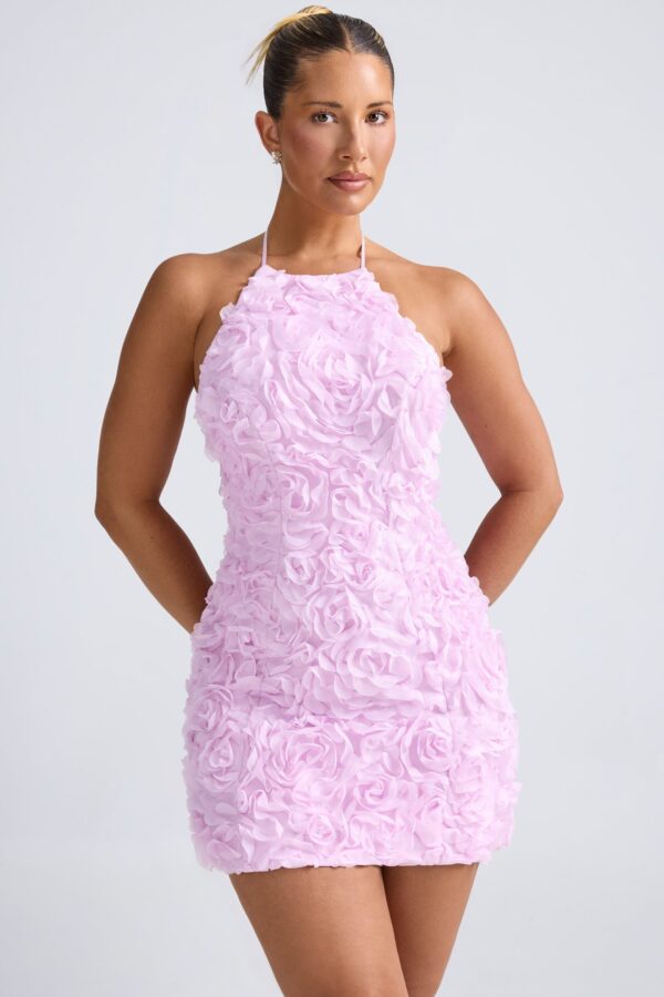 Floral-Appliqué Halterneck A-Line Mini Dress in Lilac - Image 5