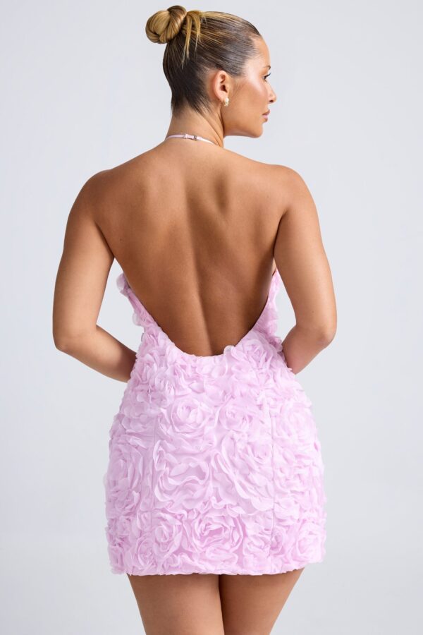 Floral-Appliqué Halterneck A-Line Mini Dress in Lilac - Image 2