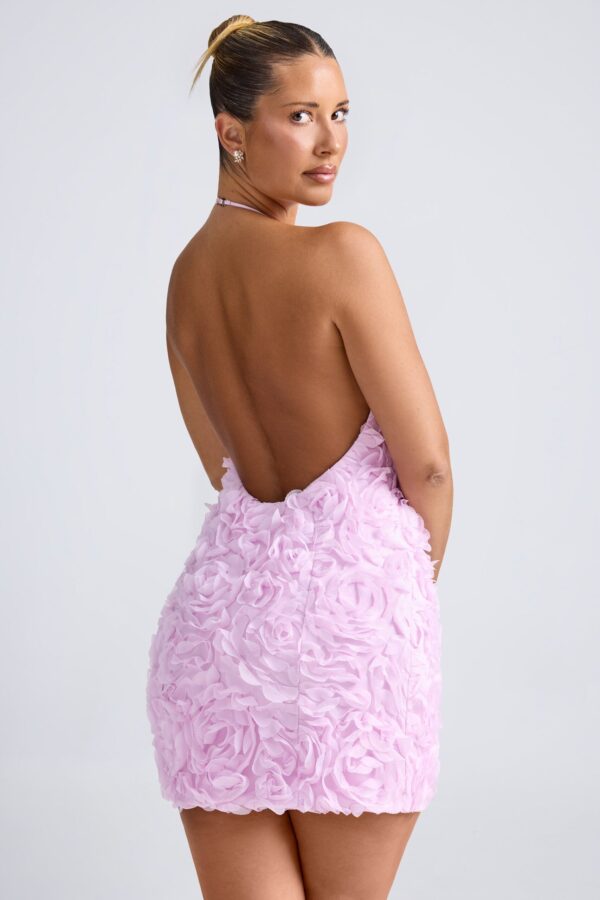 Floral-Appliqué Halterneck A-Line Mini Dress in Lilac - Image 6