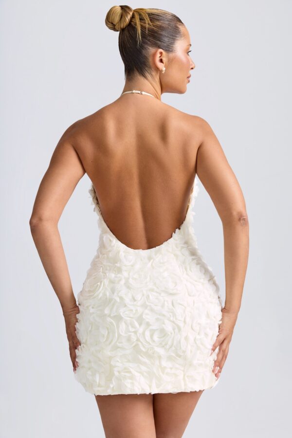 Floral-Appliqué Halterneck A-Line Mini Dress in White - Image 2