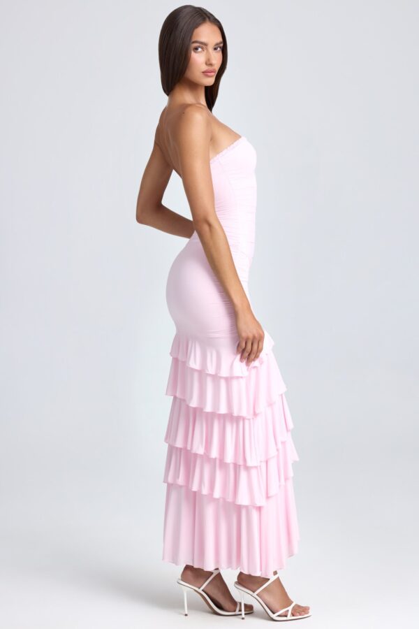 Bandeau Ruched Ruffle-Trim Maxi Dress in Blush - Image 3