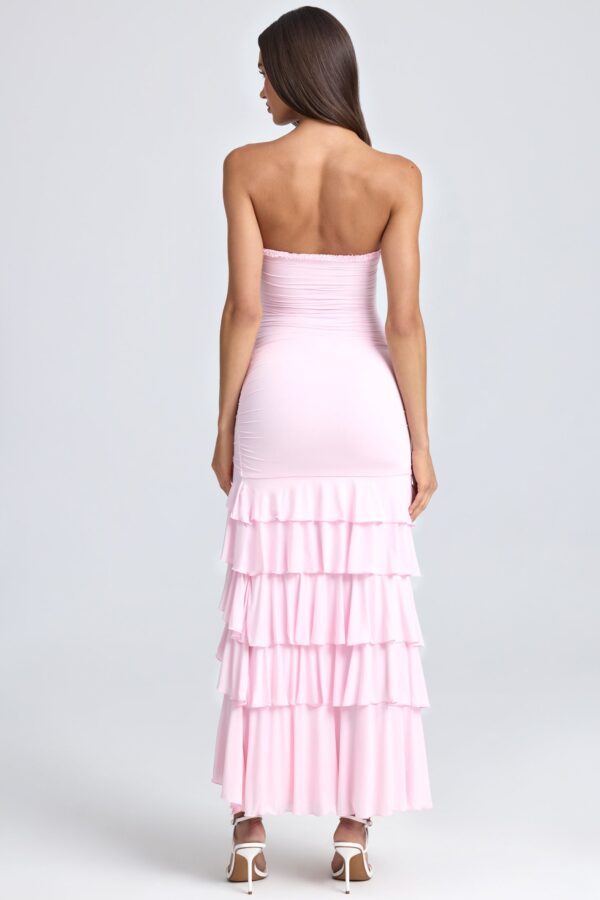 Bandeau Ruched Ruffle-Trim Maxi Dress in Blush - Image 2