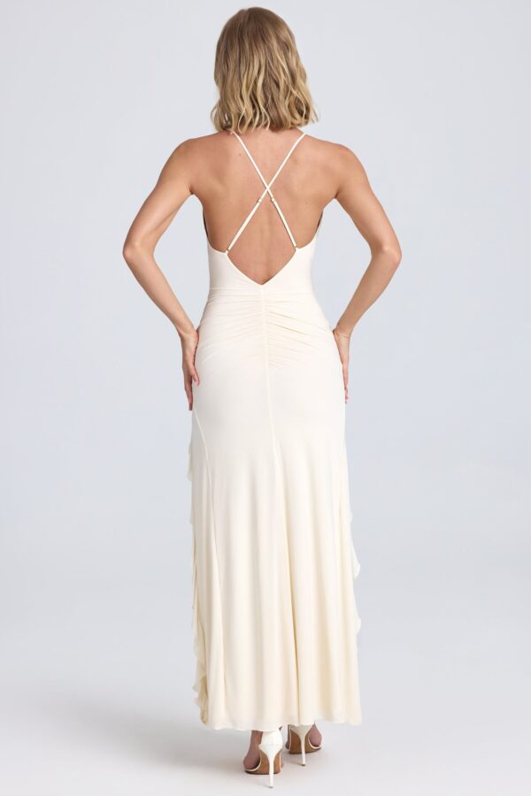 Ruched Ruffle-Trim Maxi Dress in Ivory - Image 2