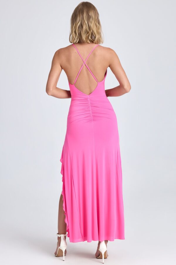 Ruched Ruffle-Trim Maxi Dress in Lollipop Pink - Image 2