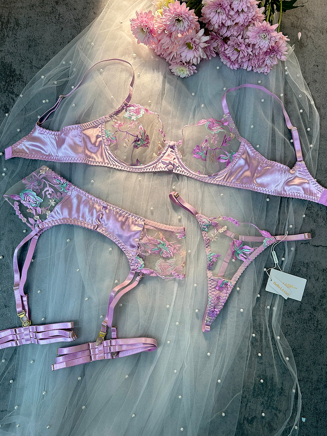 Mesh Embroidered  Floral Lingerie Set - Image 6
