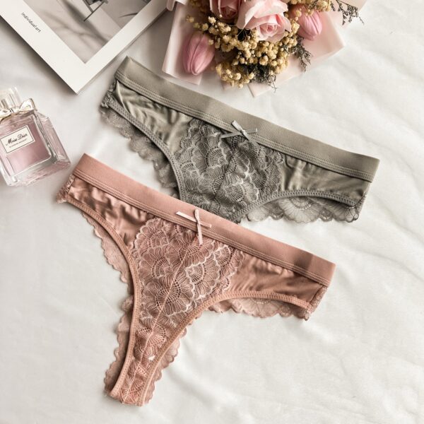 Pink Elastic Waist Lace Thong - Image 5