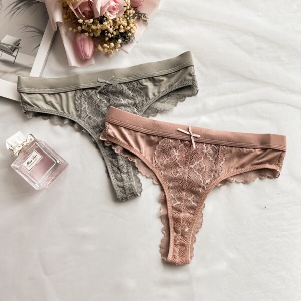 Pink Elastic Waist Lace Thong - Image 8