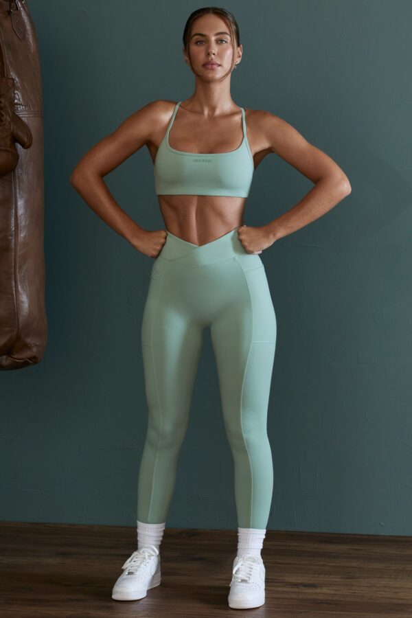 High Waist Wrap Over Leggings in Sage - Image 5