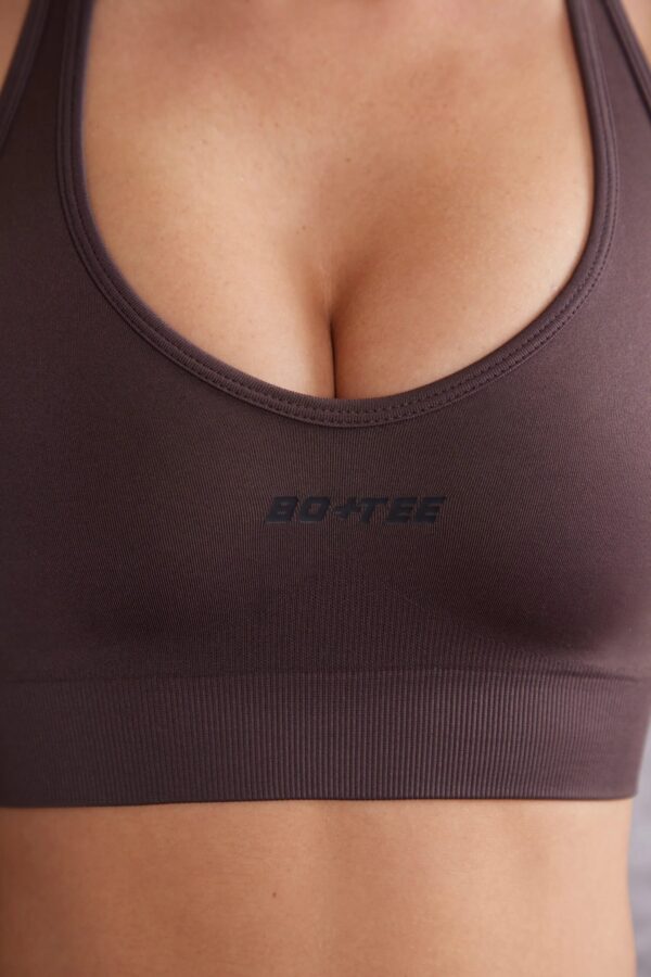 Plunge Neck Sports Bra in Brown - Image 4