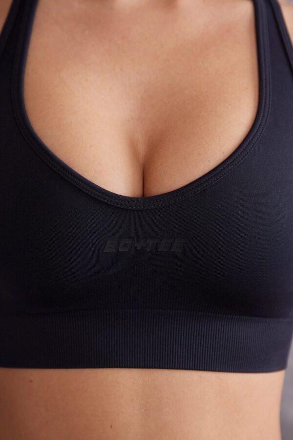 Plunge Neck Sports Bra in Jet Black - Image 4