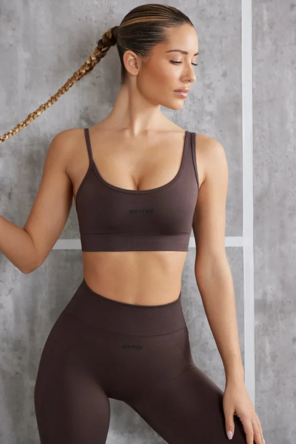 Asymmetric Sports Bra in Brown - Image 4