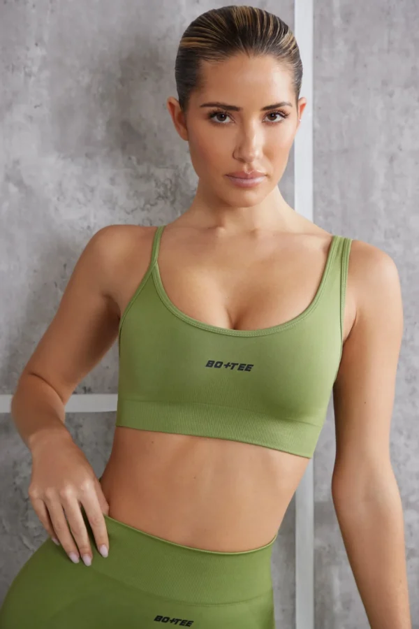 Asymmetric Sports Bra in Olive - Image 4