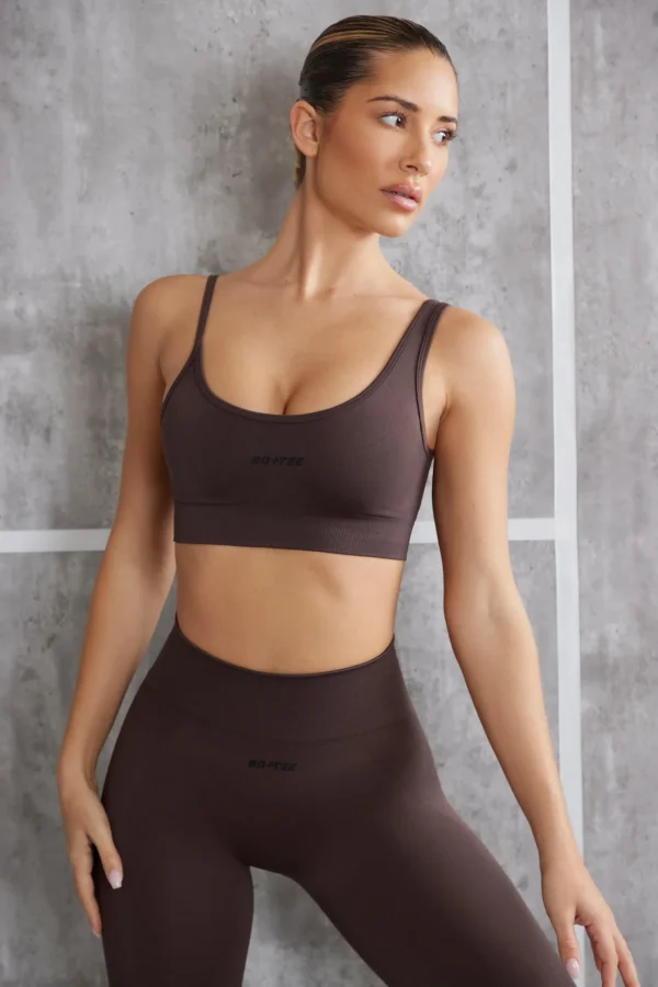 Asymmetric Sports Bra in Brown - Image 5