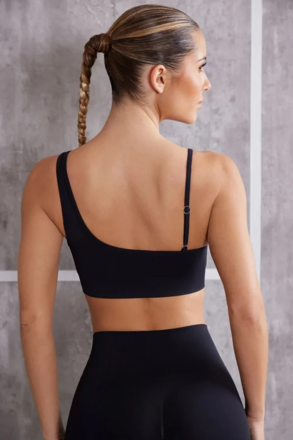 Asymmetric Sports Bra in Jet Black - Image 2