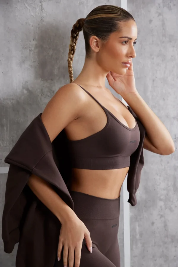 Asymmetric Sports Bra in Brown - Image 3