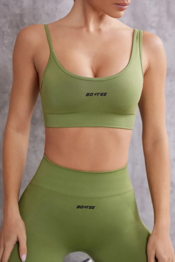 Asymmetric Sports Bra in Olive - Image 5