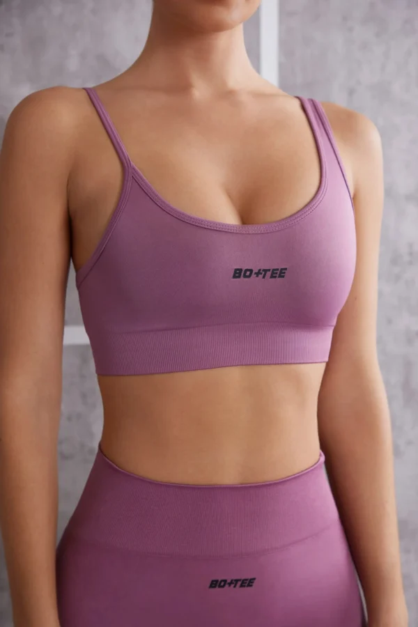 Asymmetric Sports Bra in Mauve - Image 4