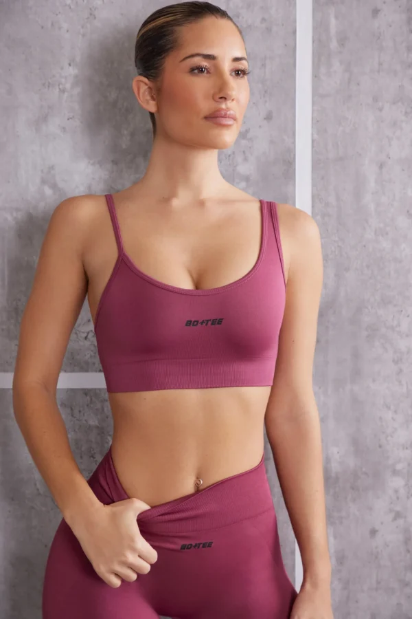 Asymmetric Sports Bra in Dark Rose - Image 4