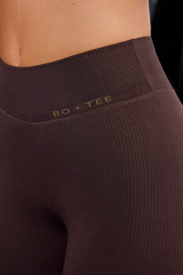 High Waist Split Flare Ribbed Leggings in Brown - Image 4