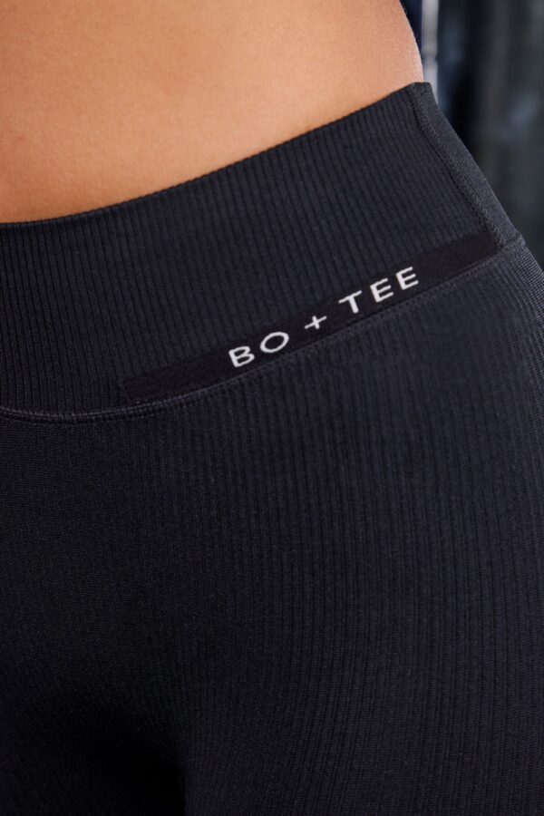 High Waist Split Flare Ribbed Leggings in Black - Image 4