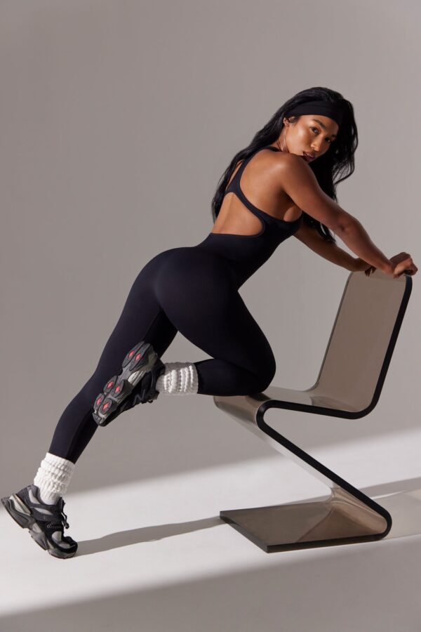 Full Length Cut Out Back Unitard in Black - Image 9
