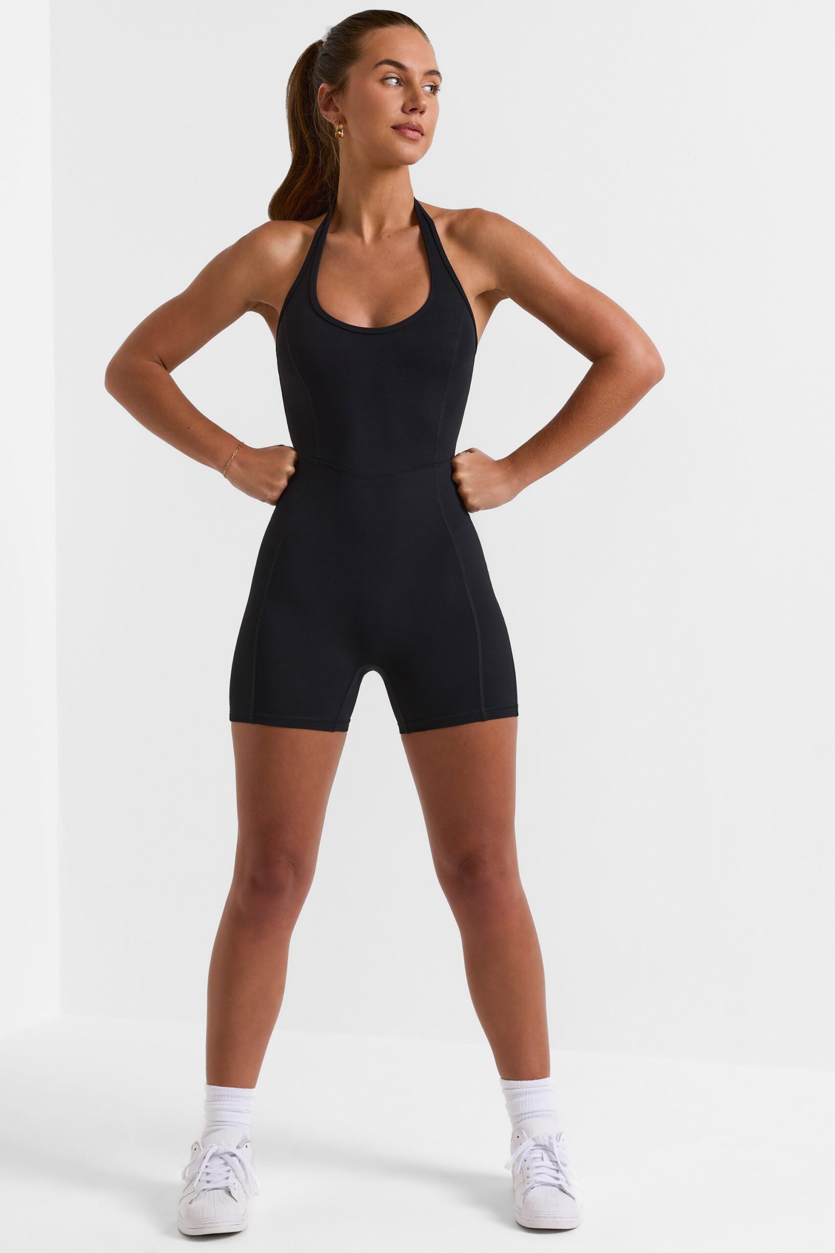 Halterneck Short Unitard in Black - Image 4
