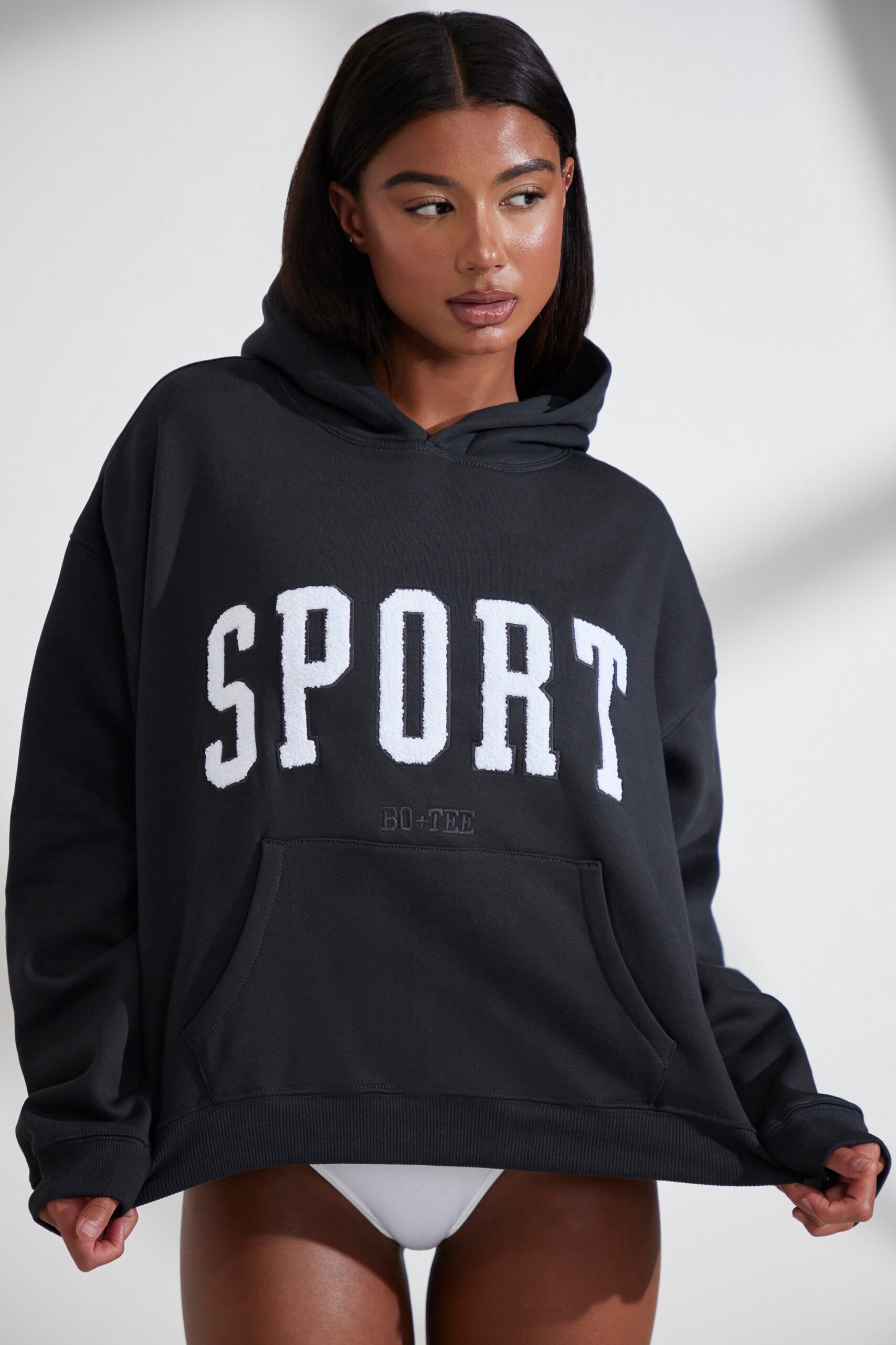 Oversized Hooded Sweatshirt in Black - Image 7