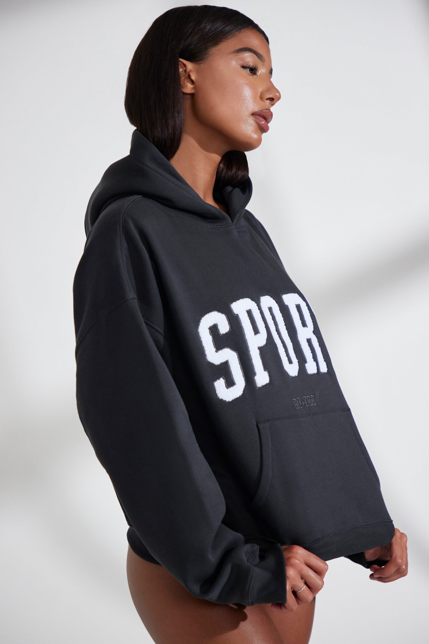 Oversized Hooded Sweatshirt in Black - Image 3