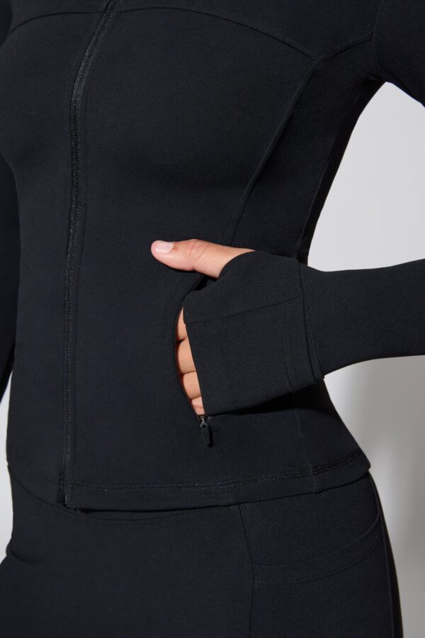 Long Sleeve Zip Up Jacket in Black - Image 7
