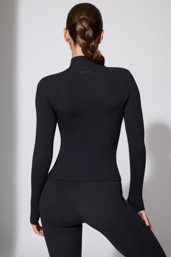 Long Sleeve Zip Up Jacket in Black - Image 2