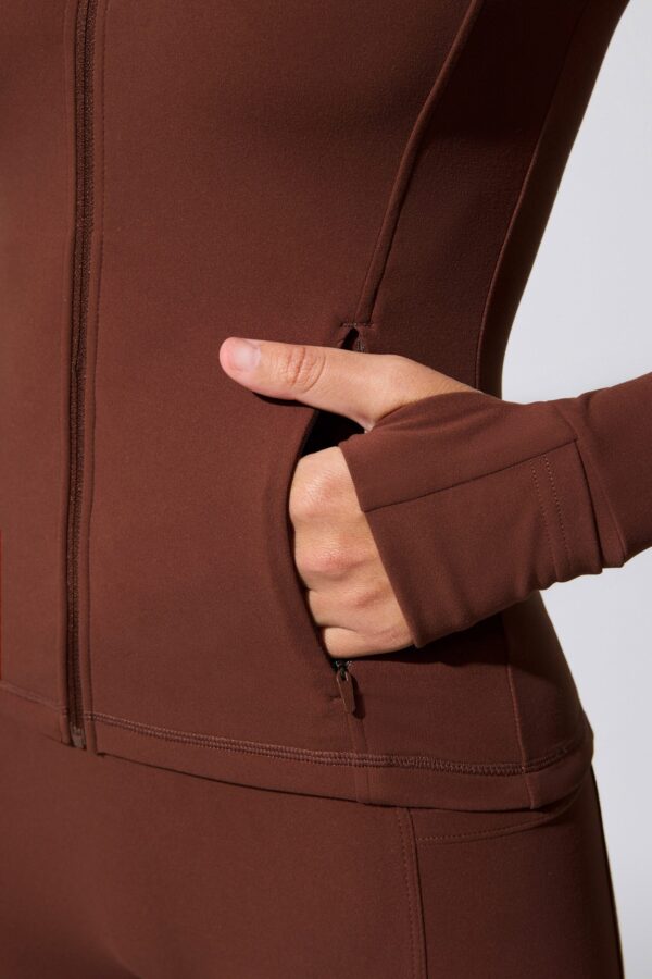 Long Sleeve Zip Up Jacket in Chocolate - Image 4