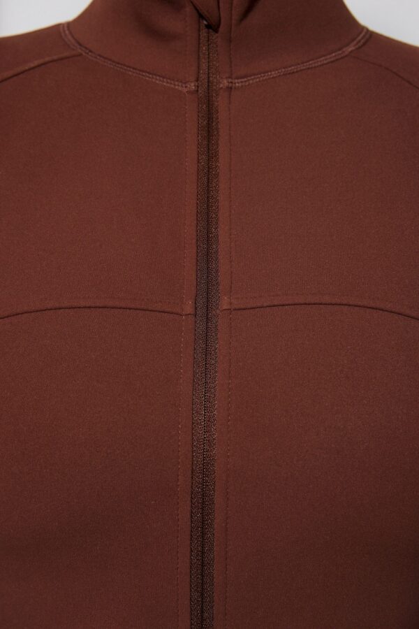 Long Sleeve Zip Up Jacket in Chocolate - Image 5