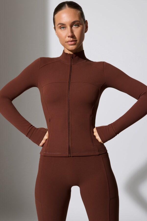 Long Sleeve Zip Up Jacket in Chocolate - Image 10