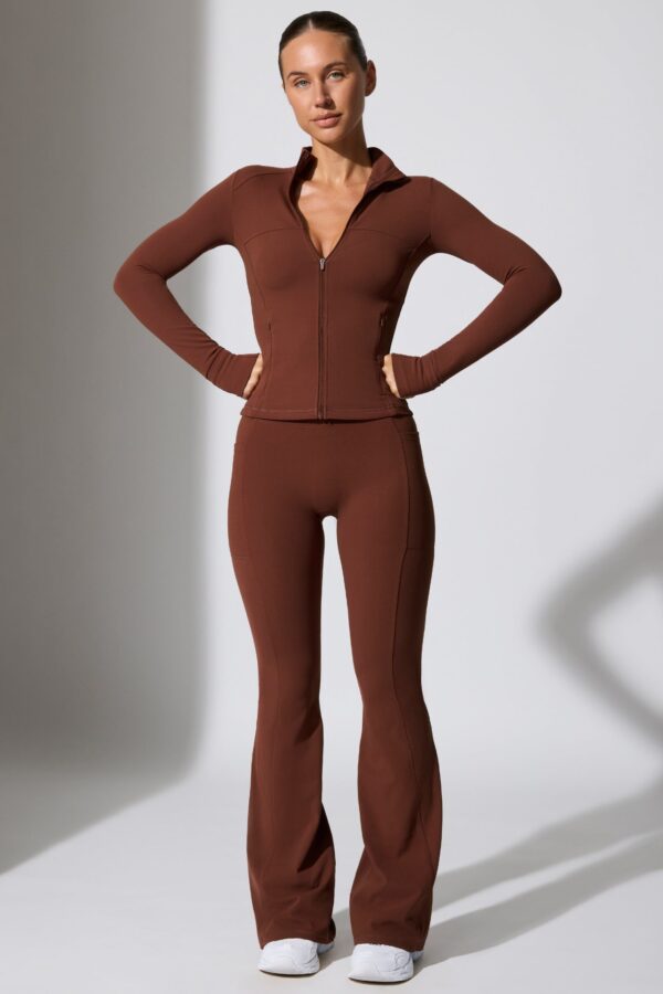 Long Sleeve Zip Up Jacket in Chocolate - Image 9