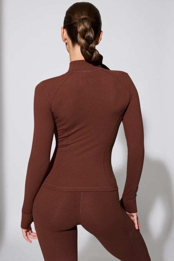 Long Sleeve Zip Up Jacket in Chocolate - Image 2