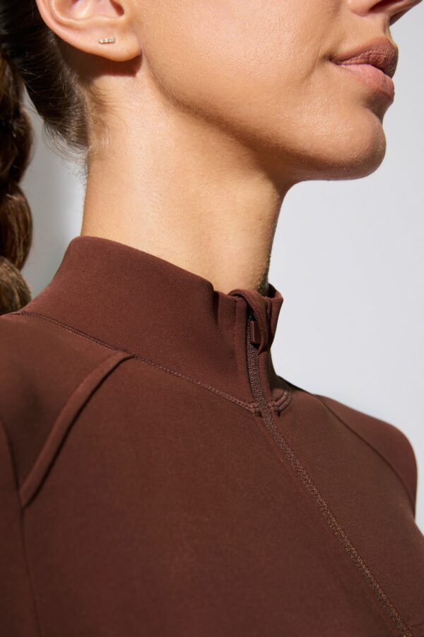 Long Sleeve Zip Up Jacket in Chocolate - Image 6