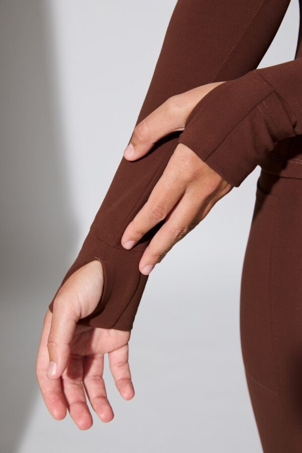 Long Sleeve Zip Up Jacket in Chocolate - Image 8