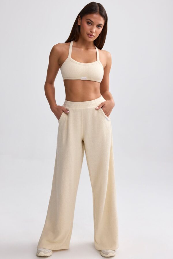 Petite Terry Towelling Wide-Leg Joggers in Cream - Image 6