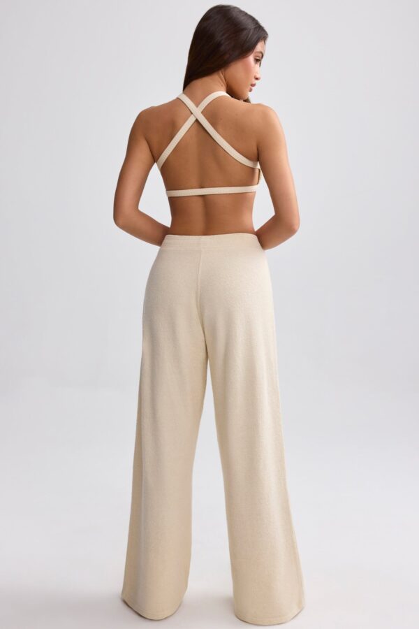 Petite Terry Towelling Wide-Leg Joggers in Cream - Image 2