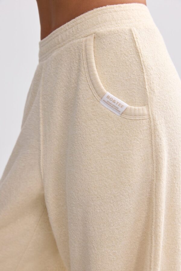 Petite Terry Towelling Wide-Leg Joggers in Cream - Image 4