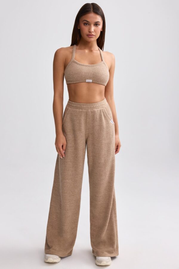 Petite Terry Towelling Wide-Leg Joggers in Mocha Brown - Image 5